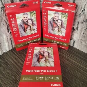 Set of 3 Canon Photo Paper Plus Glossy II PP-201 4"x6" - 300 Sheets Total. New!